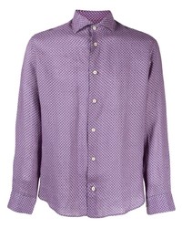 Пурпурная рубашка с длинным рукавом с геометрическим рисунком