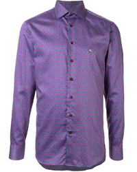 Мужская пурпурная рубашка с длинным рукавом с "огурцами" от Etro