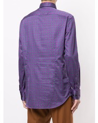 Мужская пурпурная рубашка с длинным рукавом с "огурцами" от Etro