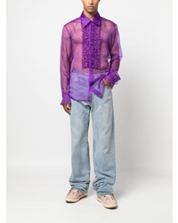 Мужская пурпурная рубашка с длинным рукавом с рюшами от ERL