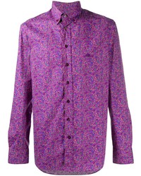 Мужская пурпурная рубашка с длинным рукавом с цветочным принтом от Etro