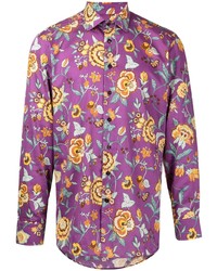 Мужская пурпурная рубашка с длинным рукавом с цветочным принтом от Etro