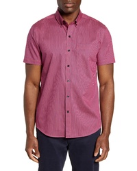 Пурпурная рубашка с коротким рукавом в вертикальную полоску