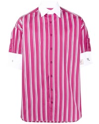 Мужская пурпурная рубашка с коротким рукавом в вертикальную полоску от Raf Simons