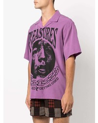 Мужская пурпурная рубашка с коротким рукавом с принтом от Pleasures