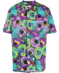 Мужская пурпурная рубашка с коротким рукавом с цветочным принтом от Engineered Garments