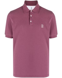 Мужская пурпурная футболка-поло с вышивкой от Brunello Cucinelli