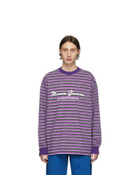 Пурпурная футболка с длинным рукавом в горизонтальную полоску