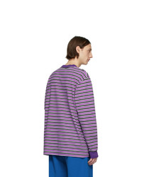 Мужская пурпурная футболка с длинным рукавом в горизонтальную полоску от Noon Goons