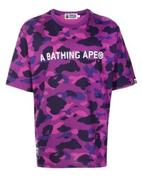 Мужская пурпурная футболка с круглым вырезом с камуфляжным принтом от A Bathing Ape