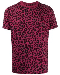 Пурпурная футболка с круглым вырезом с леопардовым принтом