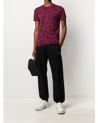 Мужская пурпурная футболка с круглым вырезом с леопардовым принтом от Kenzo