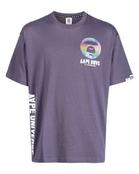 Мужская пурпурная футболка с круглым вырезом с принтом от AAPE BY A BATHING APE
