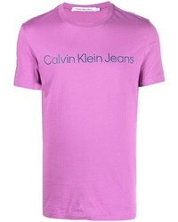 Мужская пурпурная футболка с круглым вырезом с принтом от Calvin Klein
