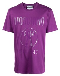 Мужская пурпурная футболка с круглым вырезом с принтом от Moschino