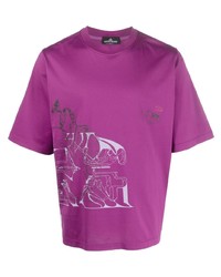 Мужская пурпурная футболка с круглым вырезом с принтом от Stone Island Shadow Project
