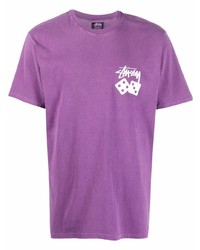 Мужская пурпурная футболка с круглым вырезом с принтом от Stussy