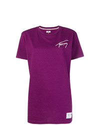Женская пурпурная футболка с круглым вырезом с принтом от Tommy Jeans