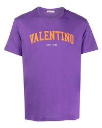 Мужская пурпурная футболка с круглым вырезом с принтом от Valentino