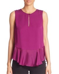 Пурпурная шелковая блузка с рюшами