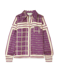 Пурпурная шелковая классическая рубашка с принтом
