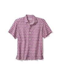Пурпурная шелковая рубашка с коротким рукавом с принтом