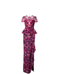 Пурпурное вечернее платье с цветочным принтом от Marchesa Notte