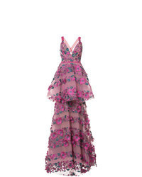 Пурпурное кружевное вечернее платье с цветочным принтом