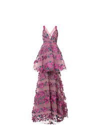 Пурпурное кружевное вечернее платье с цветочным принтом от Marchesa Notte