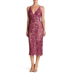 Пурпурное кружевное платье-миди