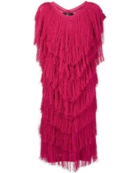 Пурпурное платье прямого кроя c бахромой