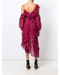 Пурпурное платье прямого кроя с цветочным принтом от Self-Portrait