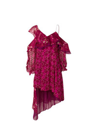 Пурпурное платье прямого кроя с цветочным принтом от Self-Portrait