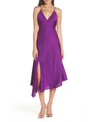 Пурпурное сатиновое платье-миди