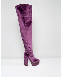 Пурпурные бархатные ботфорты от Asos
