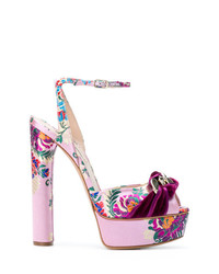 Пурпурные босоножки на каблуке с цветочным принтом от Casadei