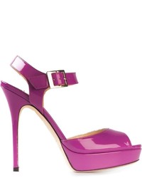 Пурпурные кожаные босоножки на каблуке от Jimmy Choo