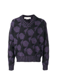 Пурпурный свитер с v-образным вырезом с принтом
