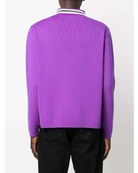 Мужской пурпурный шерстяной свитер с воротником поло в горизонтальную полоску от Palm Angels
