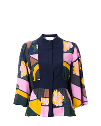 Разноцветная блуза на пуговицах с принтом от Roksanda
