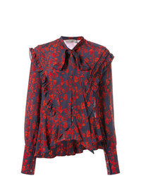 Разноцветная блуза на пуговицах с цветочным принтом
