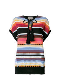Разноцветная блуза с коротким рукавом в горизонтальную полоску