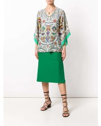 Разноцветная блуза с коротким рукавом с "огурцами"