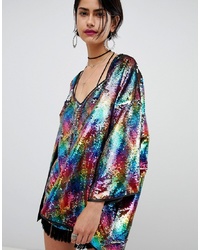 Разноцветная блуза с коротким рукавом с пайетками от RAGYARD