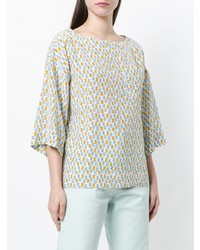 Разноцветная блуза с коротким рукавом с принтом от Marni