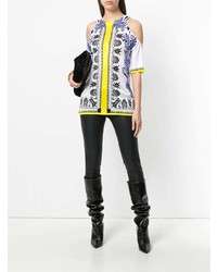 Разноцветная блуза с коротким рукавом с принтом от Versace Collection