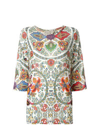 Разноцветная блуза с коротким рукавом с цветочным принтом от Etro