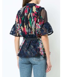 Разноцветная блуза с коротким рукавом с цветочным принтом от Sacai
