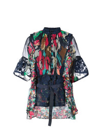 Разноцветная блуза с коротким рукавом с цветочным принтом от Sacai