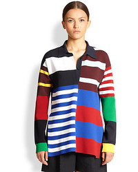 Разноцветная блузка с длинным рукавом в горизонтальную полоску